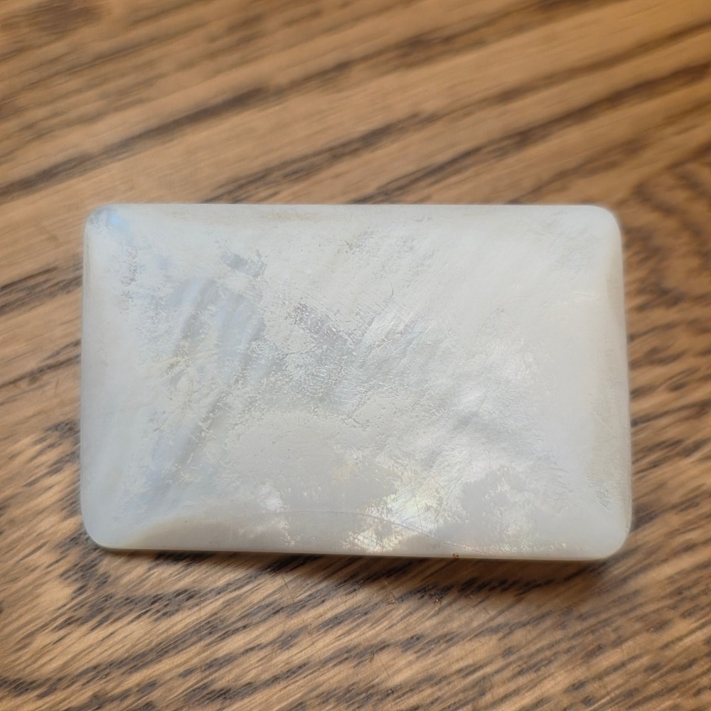 Vintage Mother of Pearl Shell Brooch Iridescent White Rectangle Pin 2 Inch Gift